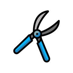Blue handled shears, gardening tool icon on black