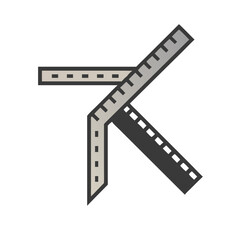 Ruler and Try Square Flat Icon Design Illustration