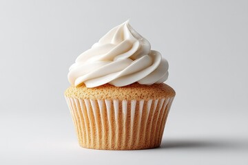 Delicious vanilla cupcake with creamy frosting on a light background perfect for dessert lovers or baking enthusiasts