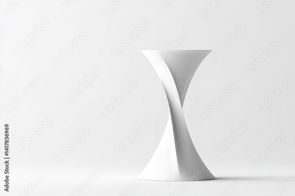 Poster modern sculptural design of a white table showcasing elegant curves and sharp lines in a minimalist 