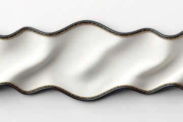 Elegant wavy satin ribbon in soft white with black and gold trim for decorative purposes