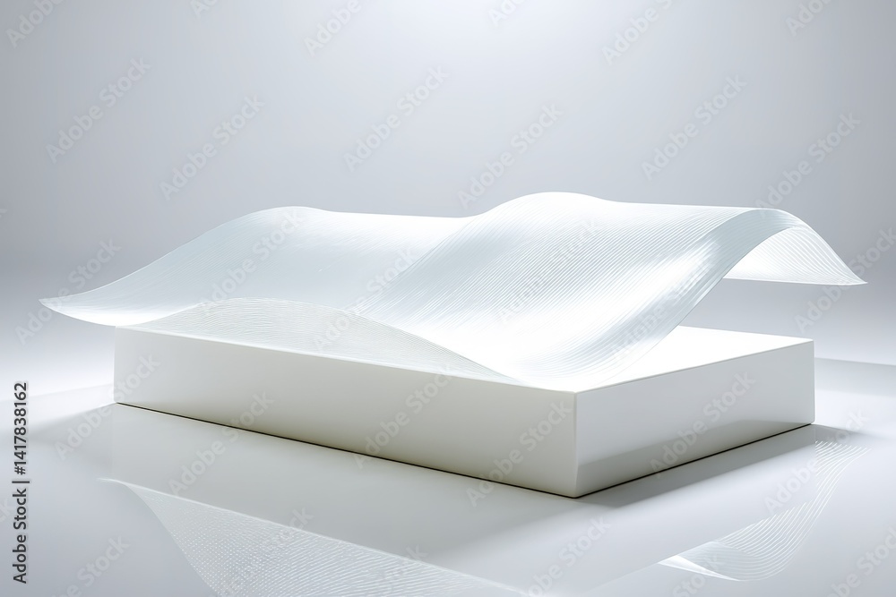 Wall mural soft white paper gracefully undulating on a smooth surface in a minimalist setting