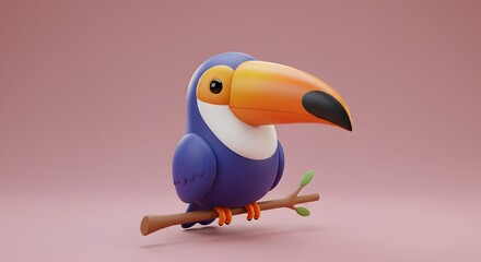 Naklejka premium Cute cartoon animal 3D, toucan bird 3D. AI Generated