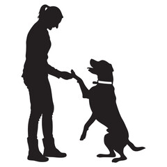 A Labrador jumping up to greet its owner black silhouette illustration on white background
