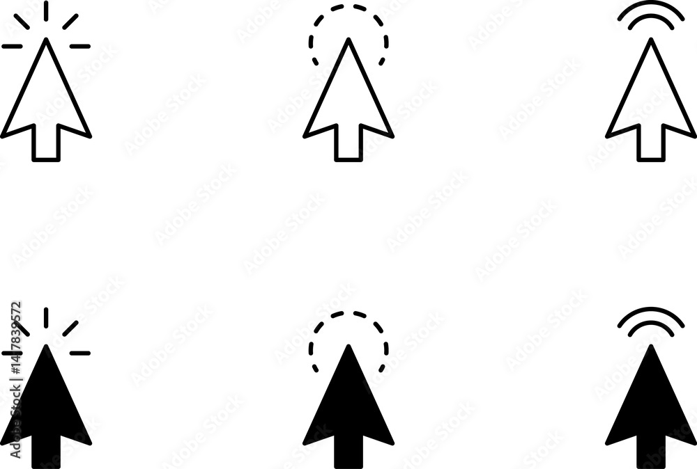 Poster computer mouse click cursor black arrow icons set. cursor icon. mouse click cursor collection.