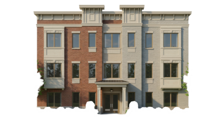 Isolated Three Story Townhouse with Brick and Stone Facade