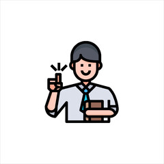 cartoon scientist with microscope