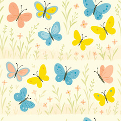 Butterflies and flowers pattern on a white background