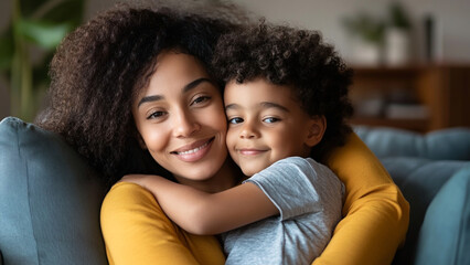 Obraz premium Warm Embrace Mother and Sons Joyful Portrait