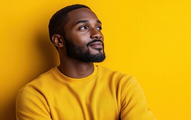 Obraz premium young vogue confident smiling man with short hair, wearing a light solid color blazer, standing against color background