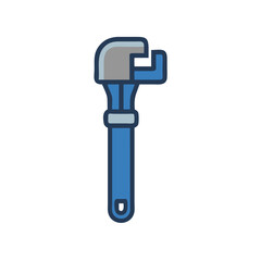 Blue Adjustable Pipe Wrench Cartoon Icon on Black