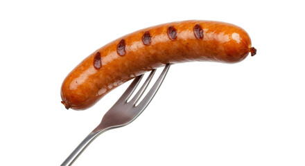 Isolated Grilled Sausage on a Silver Fork