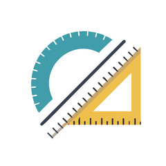 Drafting tools including a protractor, ruler, and triangle