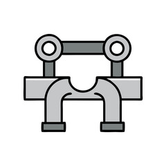 Abstract Silver Pipe System Icon on Black Background