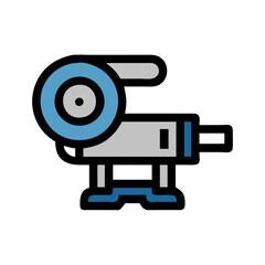 Abstract industrial tool icon with blue accents on black