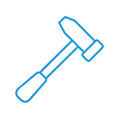Blue Outline Hammer Icon Tool Against Black Background