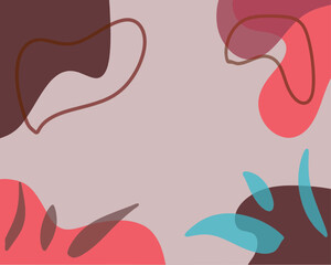 A light purple-gray background is filled with various overlapping shapes of varying shades of red-brown and  shades of light coral or pinkish-red.  Some shapes are filled in