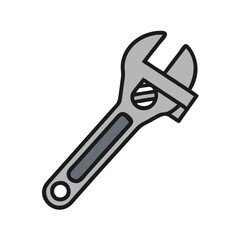 Illustration of an adjustable wrench tool, silver and gray
