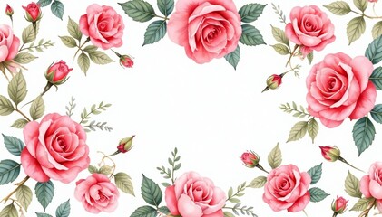 Delicate watercolor roses and leaves, repeating pattern, texture pattern, pattern, seamless