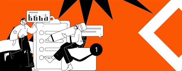 Flat vector illustration of business people operating work scene
