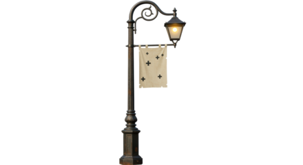 Isolated Ornate Street Lamp with Banner Vintage Style