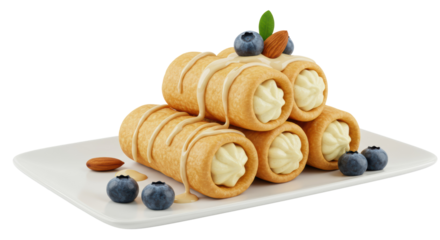 Isolated Cannoli Pastries with Cream and Berries Gourmet Dessert