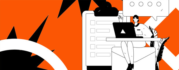 Flat vector illustration of business people operating work scene
