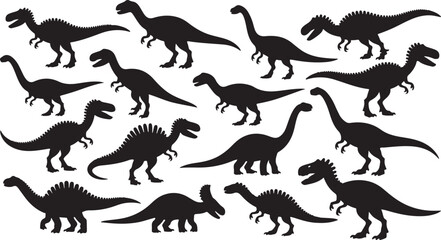Collection of Black and White Dinosaur Silhouettes