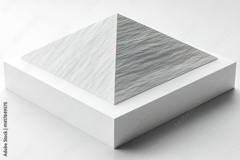 Poster unique triangular sculpture featuring textured materials in a minimalistic display setup