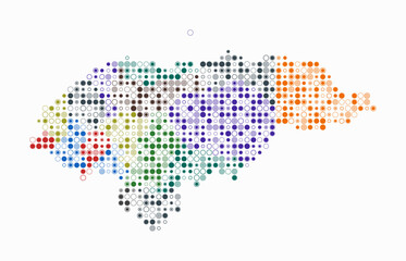 Obraz premium Honduras, shape of the country build of colored cells. Digital style map of the Honduras on white background. Small size circle blocks. Awesome vector illustration.