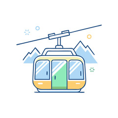 Cable car transportation in mountains.