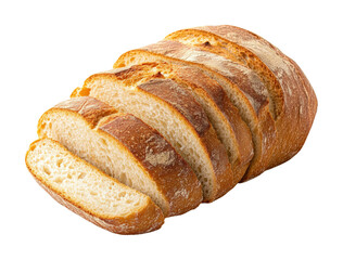 Freshly sliced bread on wooden cutting board kitchen environment isolated on transparent background