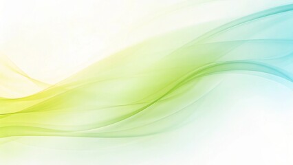 Obraz premium A soothing abstract image featuring flowing green and blue waves on a gradient white background, evoking tranquility and calmness, ideal for wellness, spa, nature, and peaceful design concepts