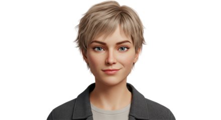 Isolated Realistic Portrait of Smiling Woman