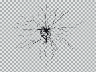 Vector illustration of hand-drawn human heart with roots on a light background. Heart shaped root on transparent background.