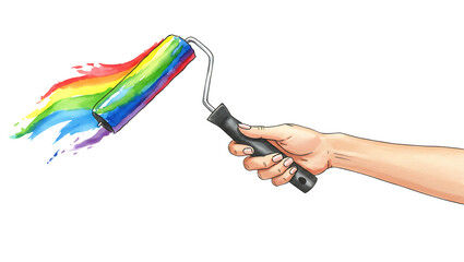 Colorful painting with roller brush illustration for wall decoration isolated on transparent background