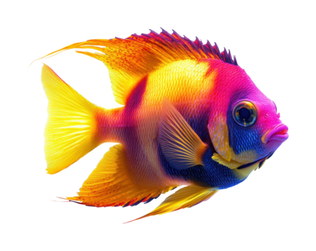Vibrant cichlid fish swimming in coral reef underwater scene isolated on transparent background