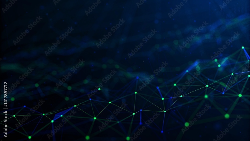 Poster Abstract digital connection dots. Technology background. Network connection structure. 3d rendering. widescreen. Futuristic data visualization, communication grid, and virtual network mesh pattern.