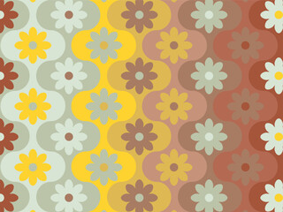 Abstract geometric seamless pattern. Simple shapes, vector illustration. Circles, squares and flowers.