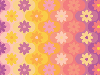 Abstract geometric seamless pattern. Simple shapes, vector illustration. Circles, squares and flowers.