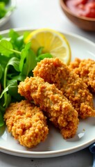 Crispy chicken strips served with fresh green salad on the side, salad, dinner, healthy