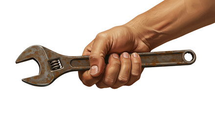 Adjustable wrench in hand tool for repair and maintenance equipment isolated on transparent background