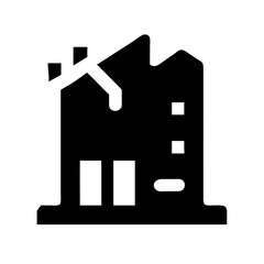 Icon of a damaged building to signify destruction or disrepair