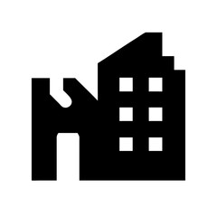 Icon of a damaged building to signify destruction or disrepair