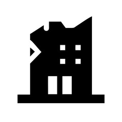 Icon of a damaged building to signify destruction or disrepair