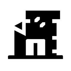 Icon of a damaged building to signify destruction or disrepair