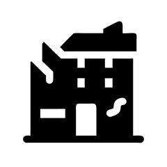 Icon of a damaged building to signify destruction or disrepair