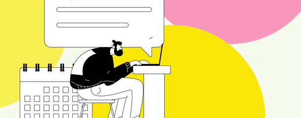 Flat vector illustration of business people operating work scene
