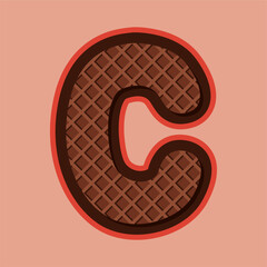 Fun cartoon-style chocolate letter c with waffle texture in editable EPS vector format.