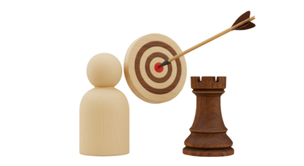 Isolated Wooden Figure with Target and Chess Rook